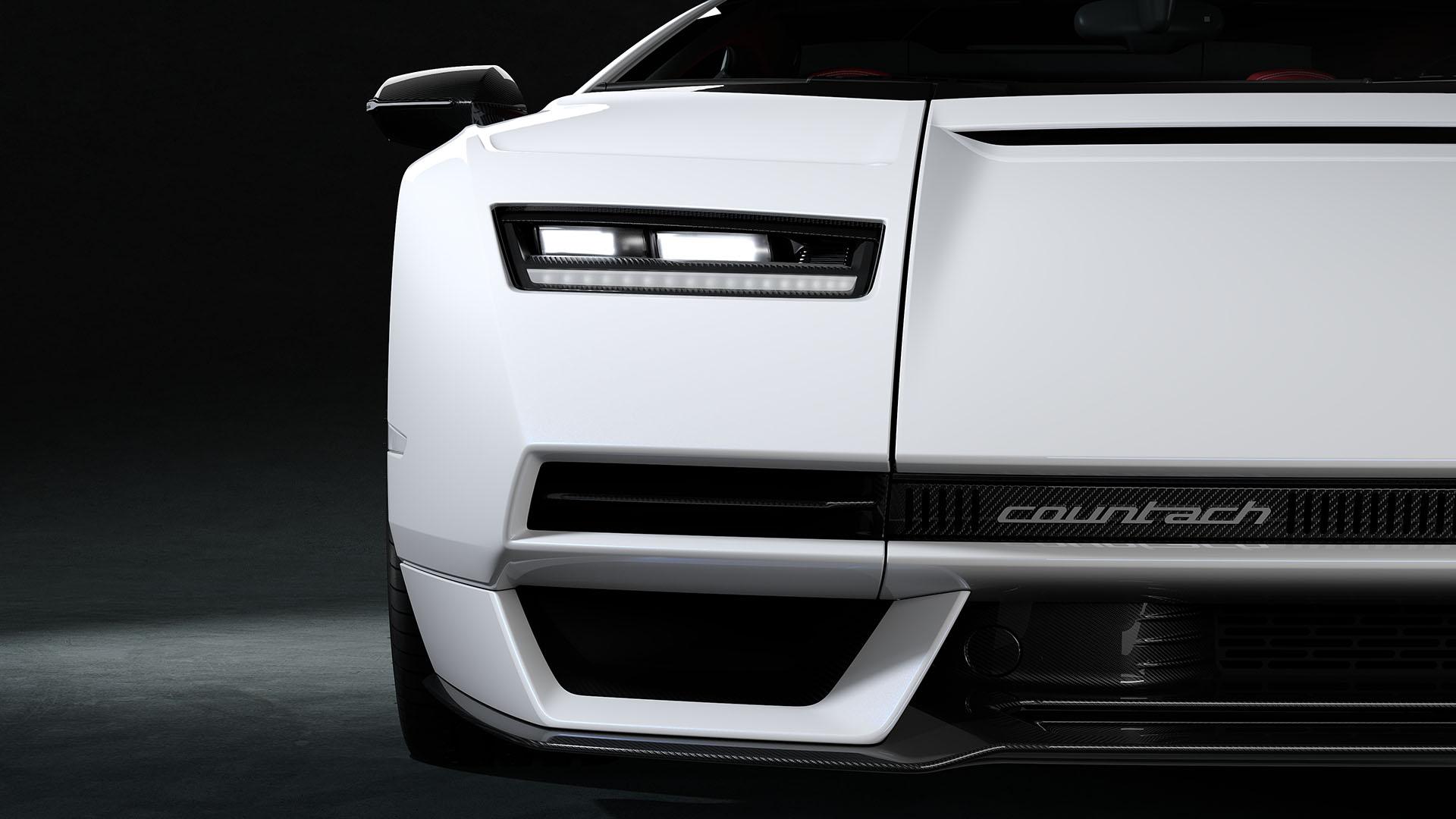 Closeup of the right headlight on the countach