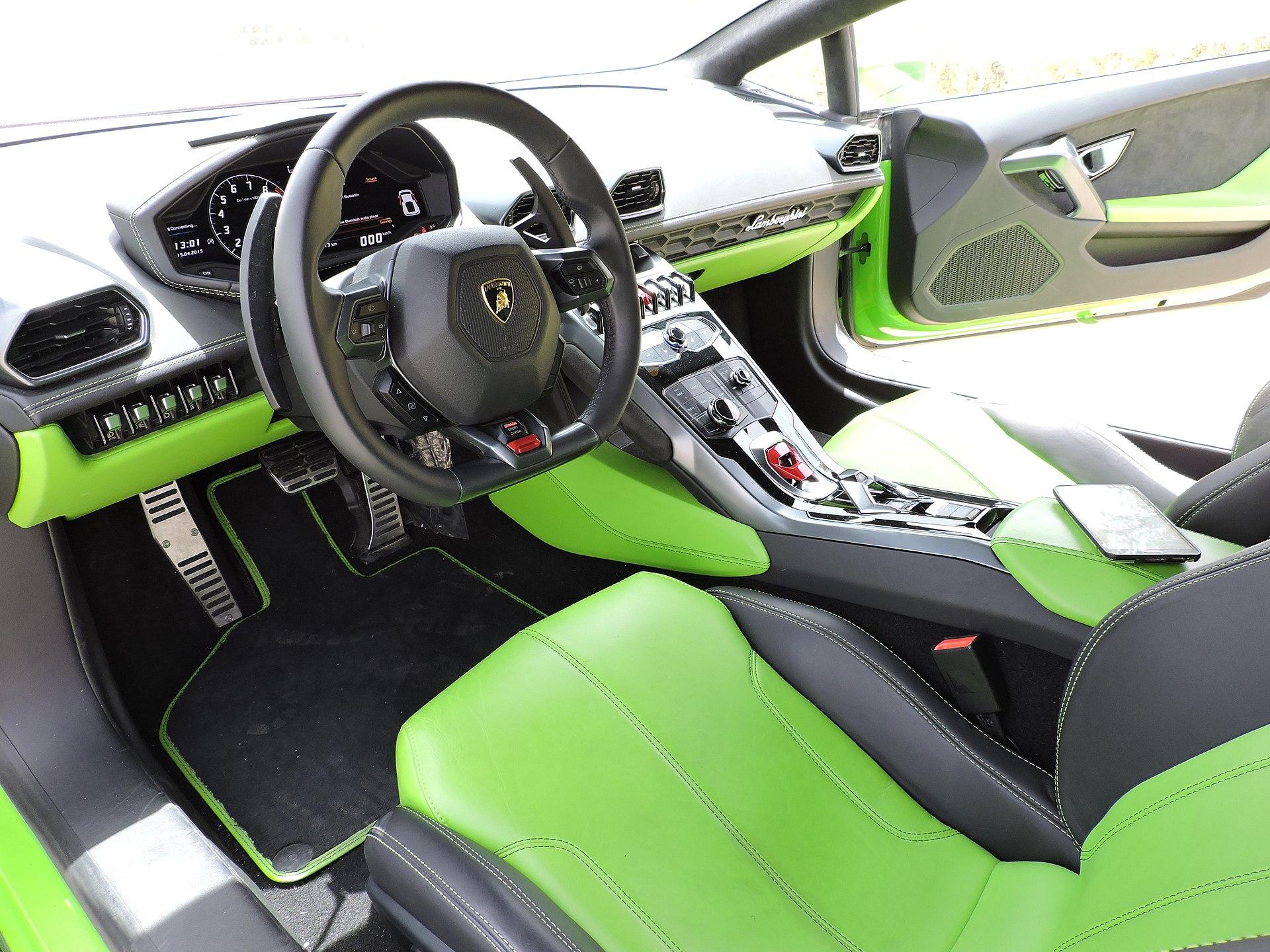 Interior of green Lamborghini Huracan LP610-4