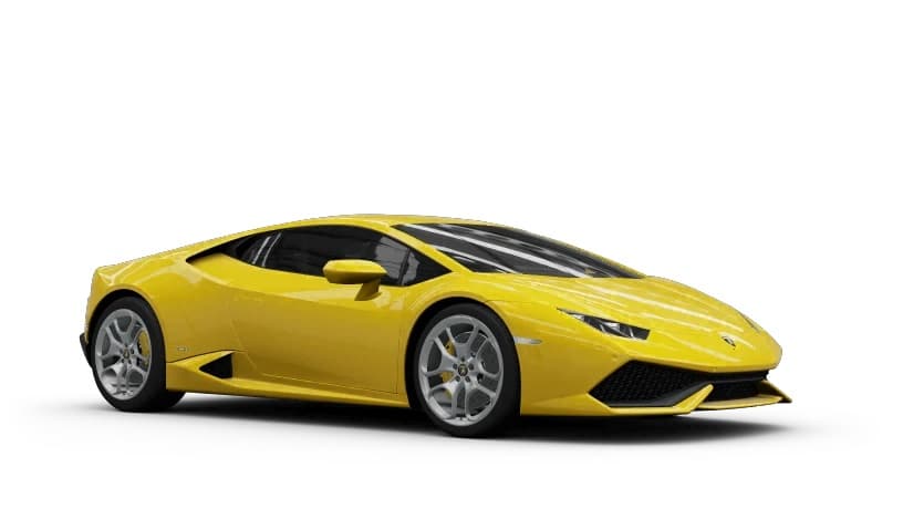 Yellow 2014 Lamborghini Huracan LP610-4 on white background in Forza Horizon 2
