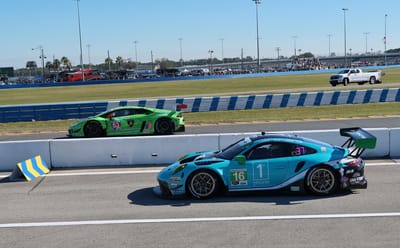 Looking Back At Lamborghini’s 2022 Daytona 2 Lamborghini and porsche on racetrack