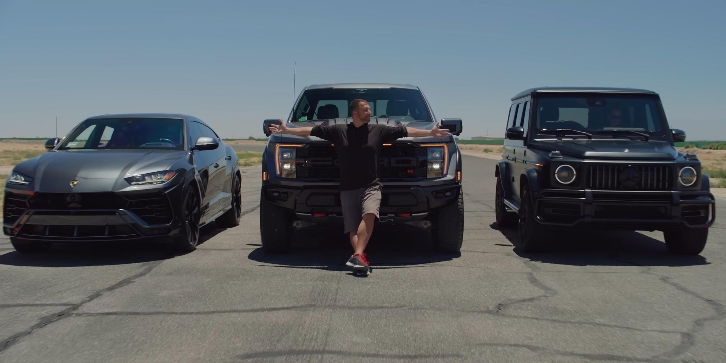 The Ultimate Heavyweight Drag Race Battle: Lamborghini Urus Vs Ford Raptor R Vs Mercedes G63 Amg 1 Vs youtube raptorrvscullinanurusg63amgescaladevrangerovercammisaultimatedragracereplay 910