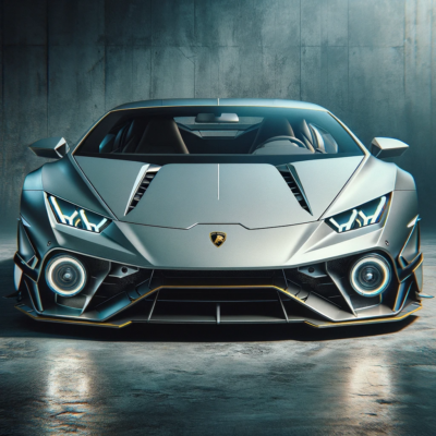 Dall%c2%b7e 2023 12 26 20. 05. 55 visualize a modified electric lamborghini huracan with two round headlamps near the front bumper. The car should maintain its sleek aerodynamic desig