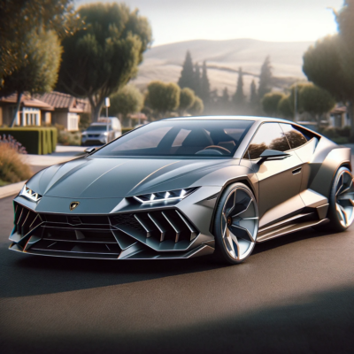Dall%c2%b7e 2024 01 12 14. 13. 00 envision a practical sedan inspired by the lamborghini revuelto with a less futuristic and more conventional design. The car maintains a sleek profil
