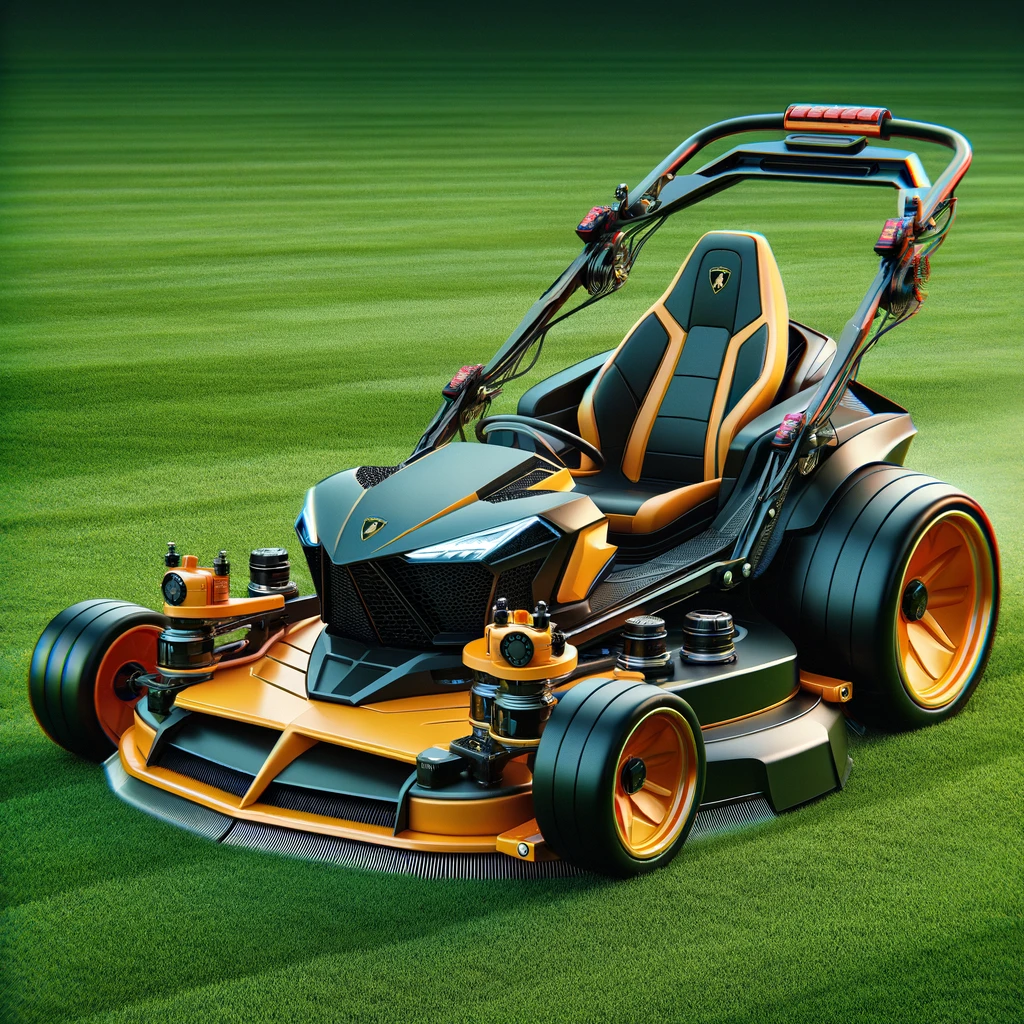 Dall%c2%b7e 2024 03 27 19. 37. 36 a photorealistic image of a land mower designed with the high performance aesthetics and vibrant color scheme of a lamborghini. This land mower should