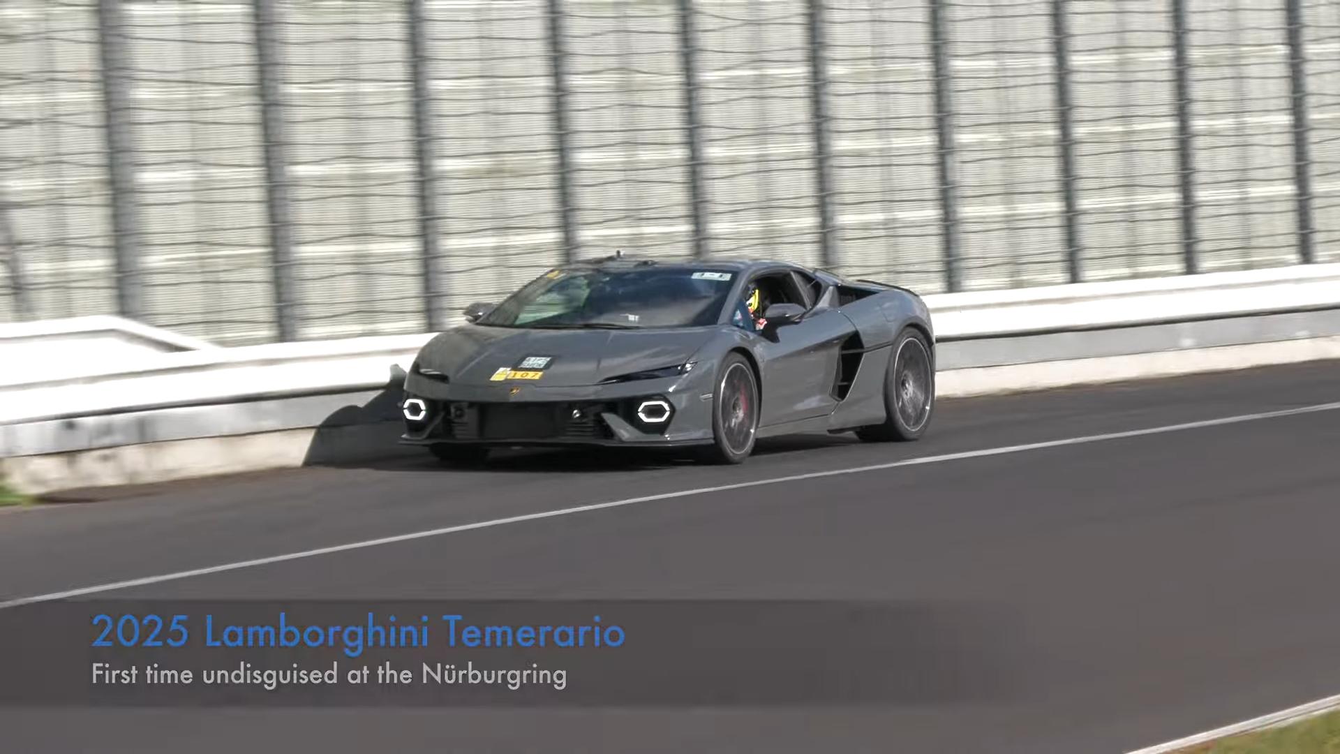 Uncamouflaged Lamborghini Temerario Spotted At Nurburgring Taking Full Advantage Of Its Hybrid V8 3 Vs youtube 2025lamborghinitemerariosportscarundisguisedhuracnsuccessortiretestingatthenrburgring 007