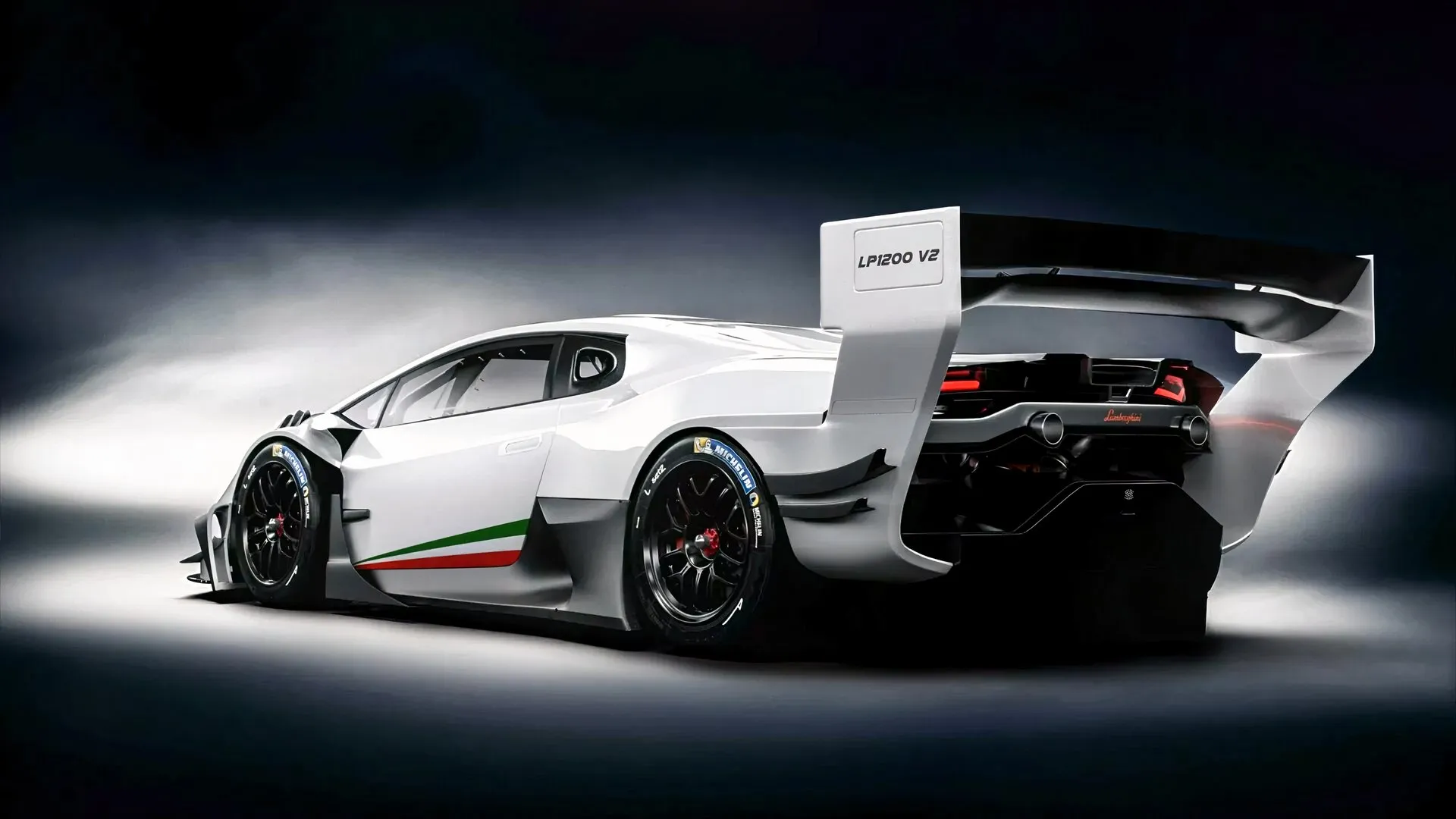 Zyrus Strada R³: A 1,500-Hp Twin-Turbo V10 Huracán Built For The Street 3 Zyrus lp1200 v2 rear three-quarter view showing massive rear wing and aggressive aero in a dark studio
