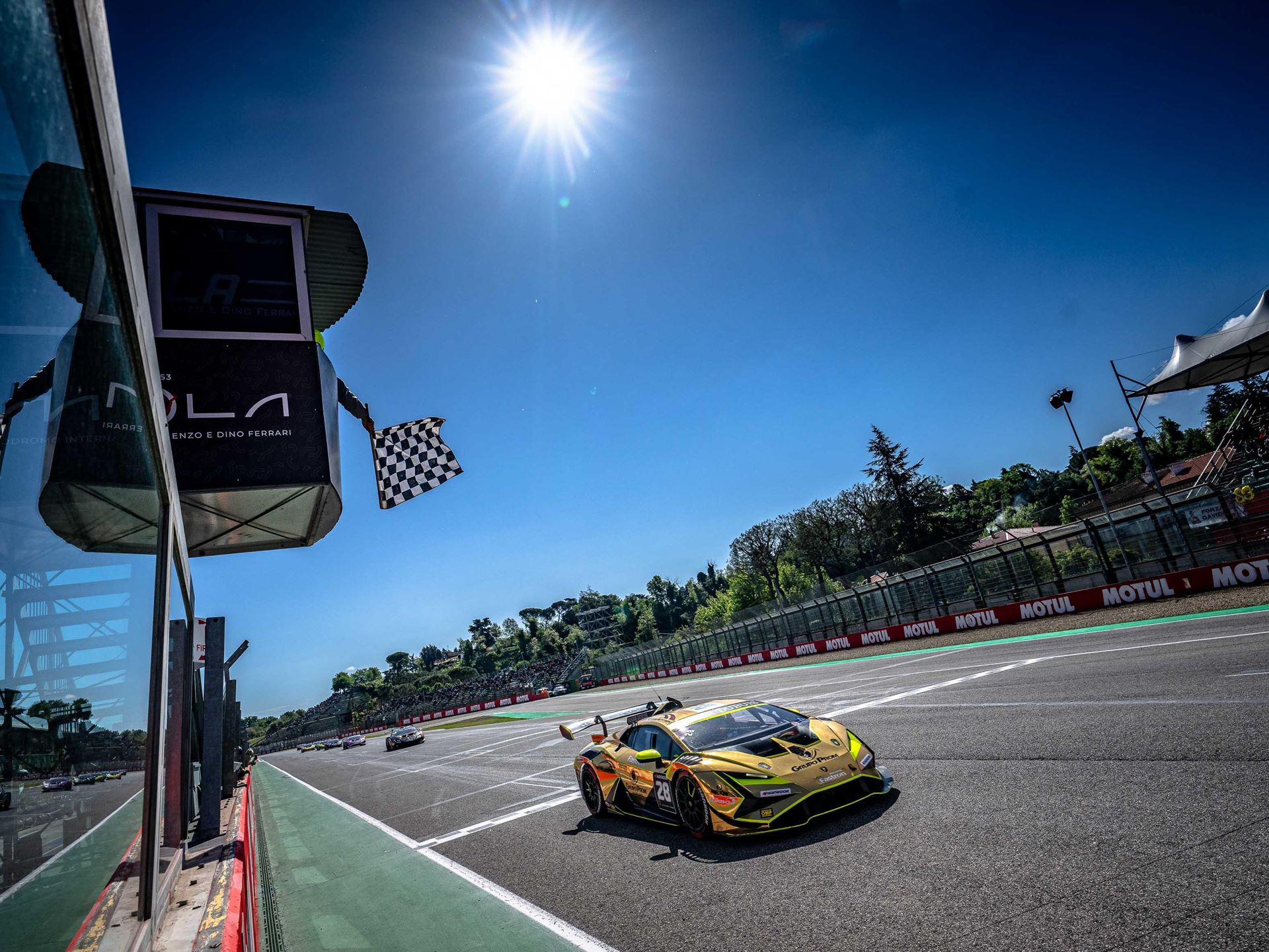 The V10'S Last Dance: Super Trofeo'S Historic 2026 Season Brings Championship Racing To Lamborghini Arena 3 Lamborghini huracán super trofeo evo2 crossing finish line at imola