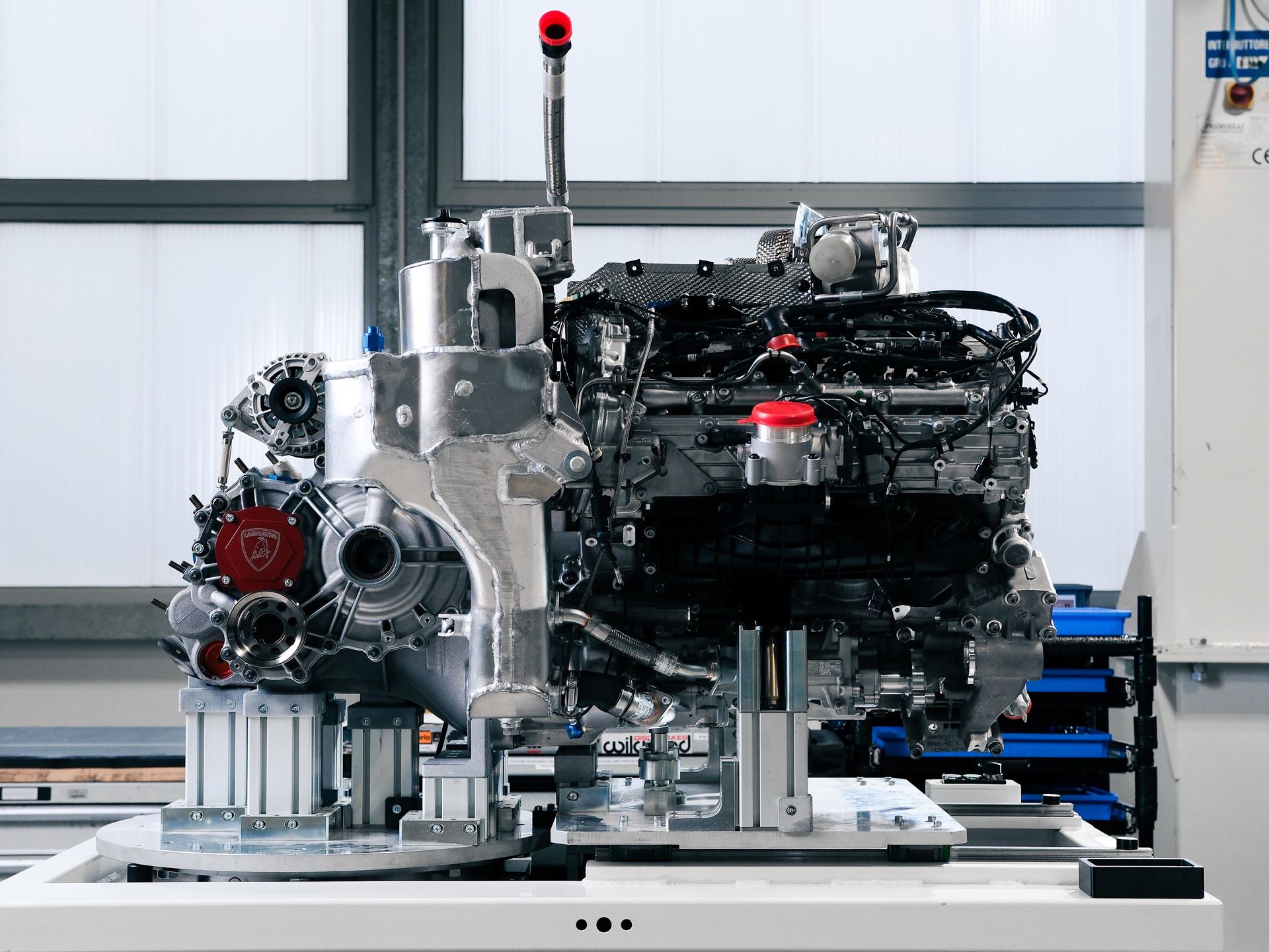 How Lamborghini Built A Gt3 Race Car That Shares Your Road Car'S Engine 3 Lamborghini twin-turbo v8 engine on assembly stand