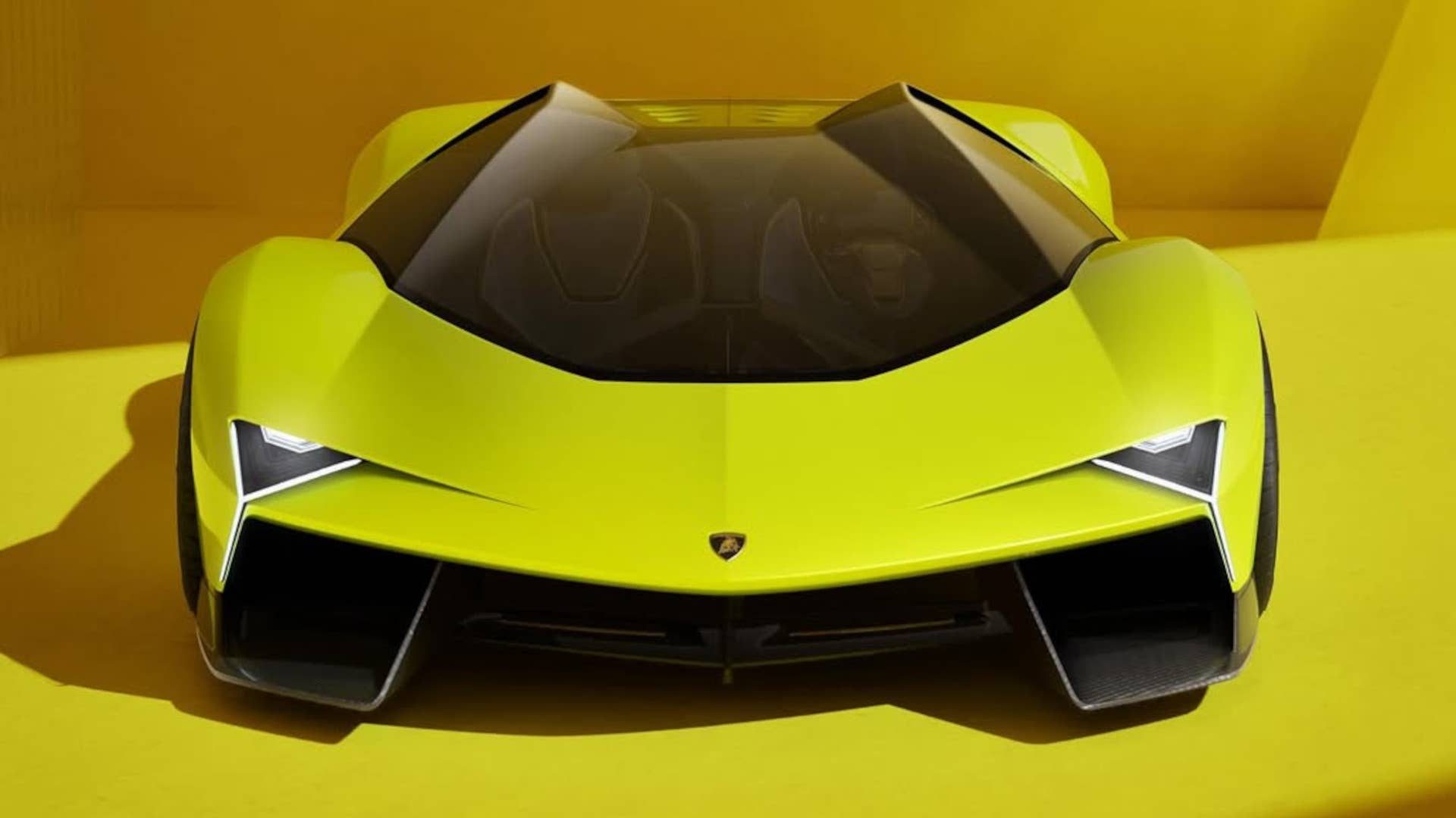 Lamborghini'S Manifesto Concept Bets On Elegance Over Aggression, And That'S The Point 7 Front view of a lamborghini concept with prominent y-shaped headlights and aggressive front fascia