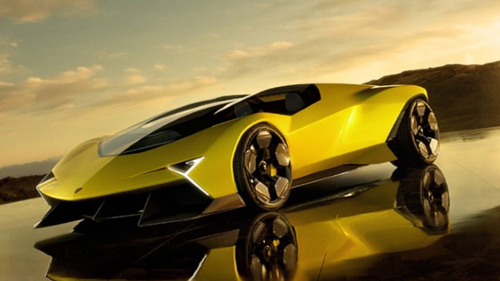 Lamborghini concept car showcasing futuristic design language with Y-shaped lighting and dramatic proportions
