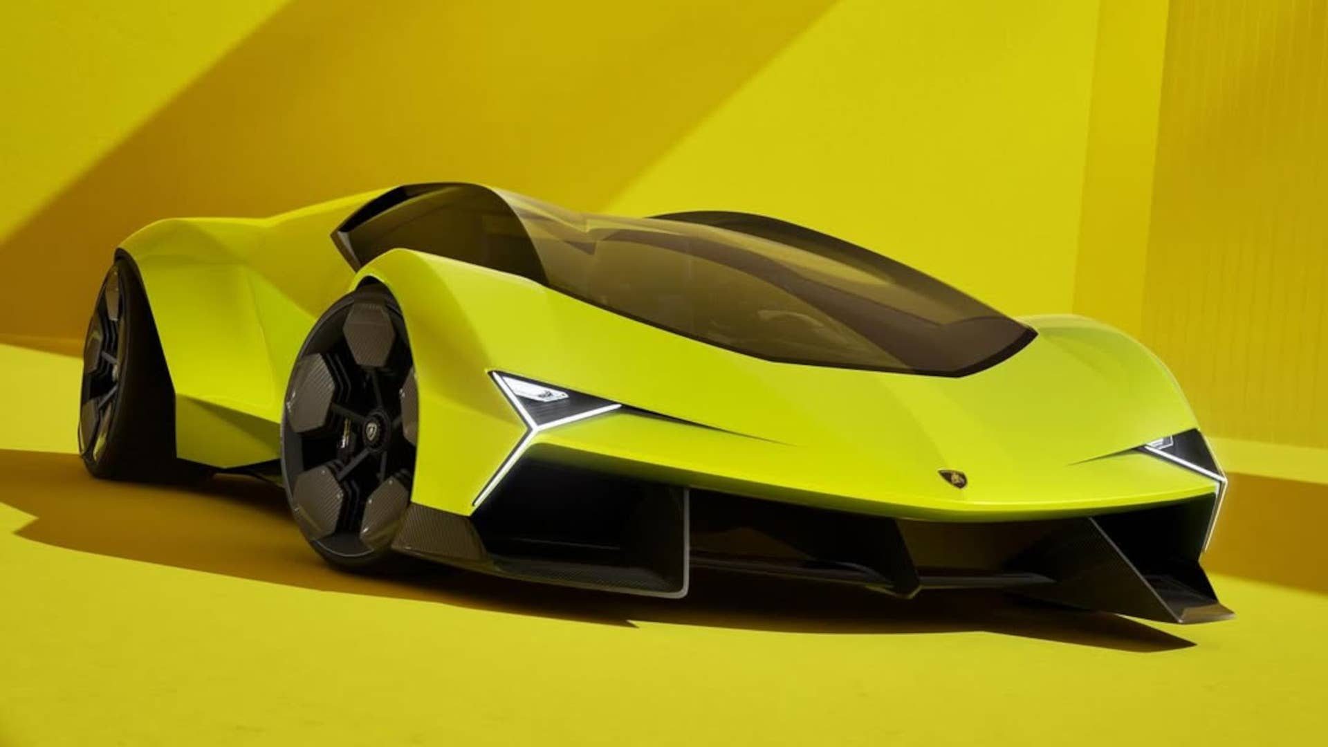 Lamborghini'S Manifesto Concept Bets On Elegance Over Aggression, And That'S The Point 9 Dynamic front three-quarter view of a lamborghini concept with y-shaped headlights and integrated bodywork