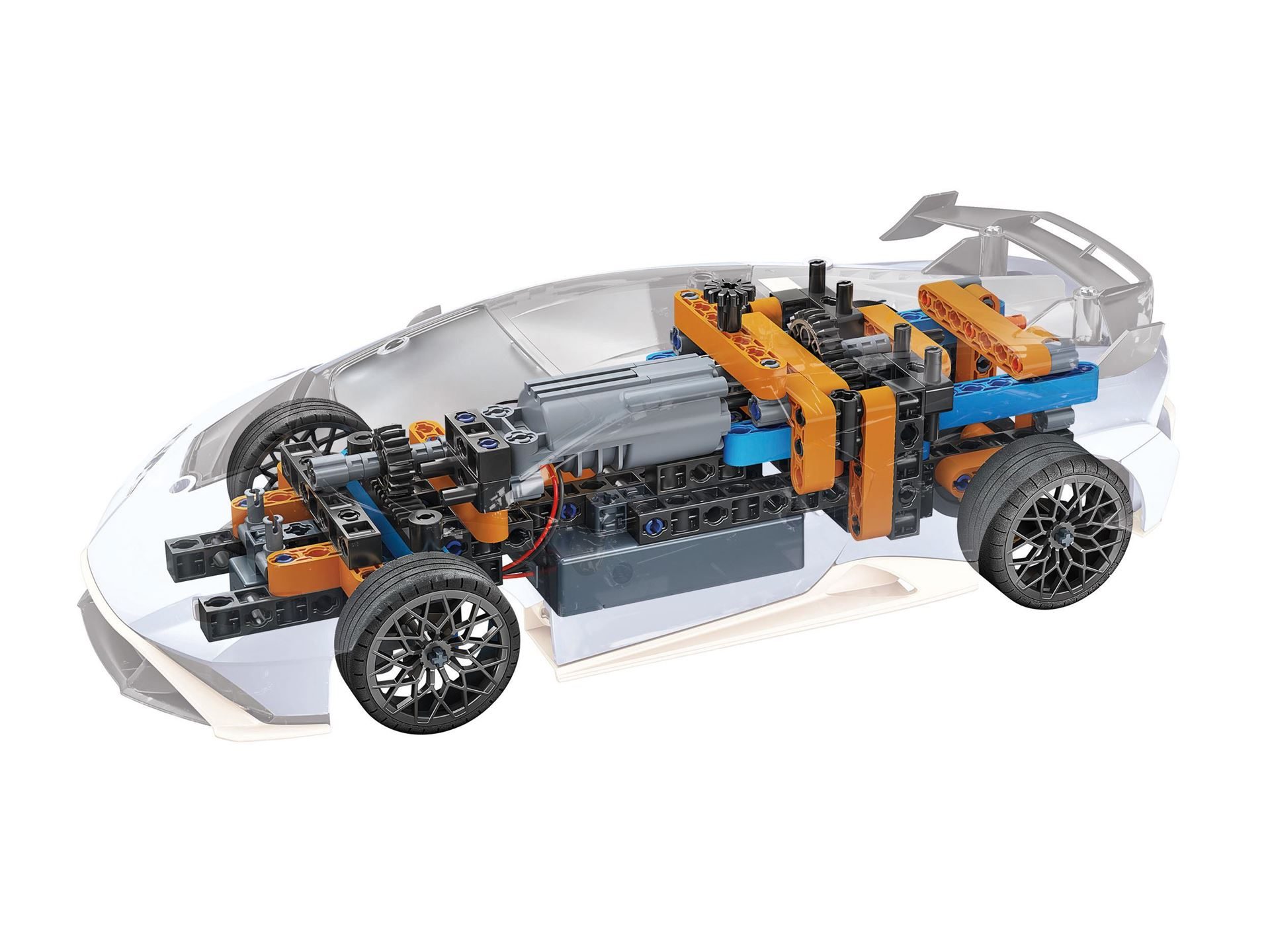 Lamborghini'S 2025 Holiday Gift Guide Stretches From Lego Bricks To $30,000 Loudspeakers 3 Cutaway view of a lego technic lamborghini huracán sto showing internal gears, axles, and suspension components