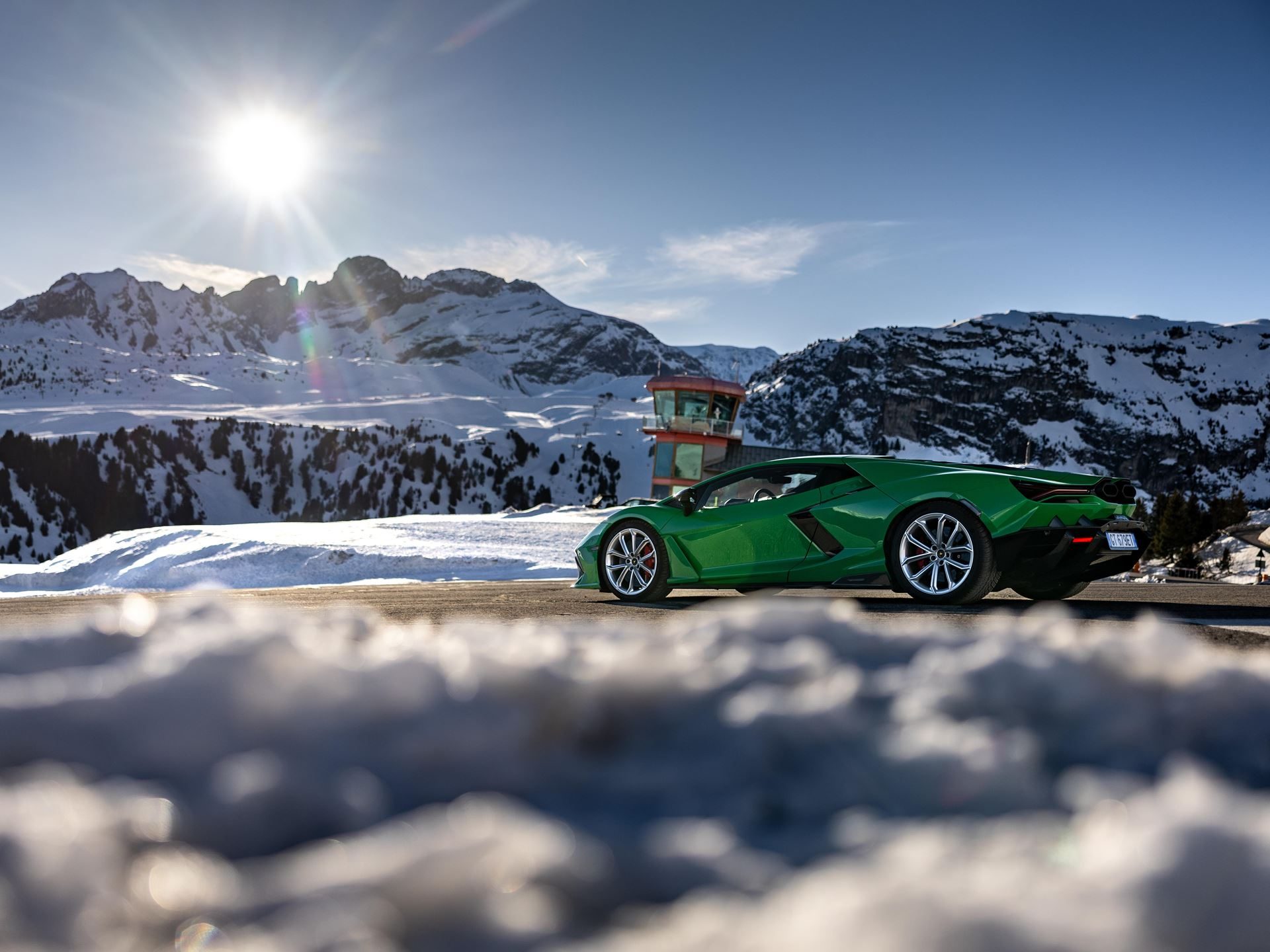 Lamborghini Took Its Hybrid Lineup To The French Alps, And The Convoy Included A Surprise Guest 23 Lamborghini revuelto urus se courchevel alps draft 65e37ce1 exterior 011