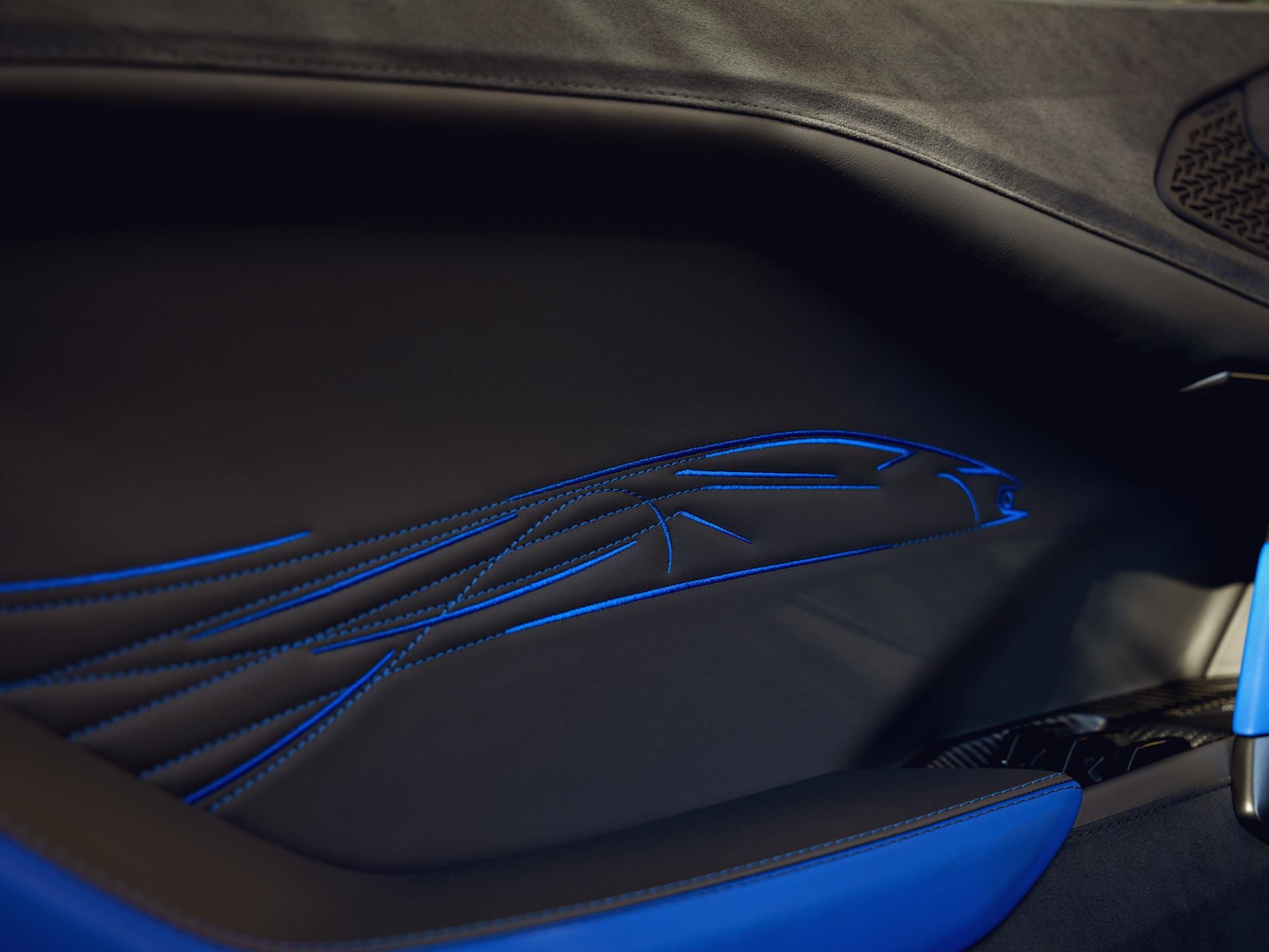 Lamborghini'S First Bespoke Temerario Proves Ad Personam Is The Real Power Play 11 Close-up of the temerario porto cervo door panel showing blue stitching forming a stylized bull head