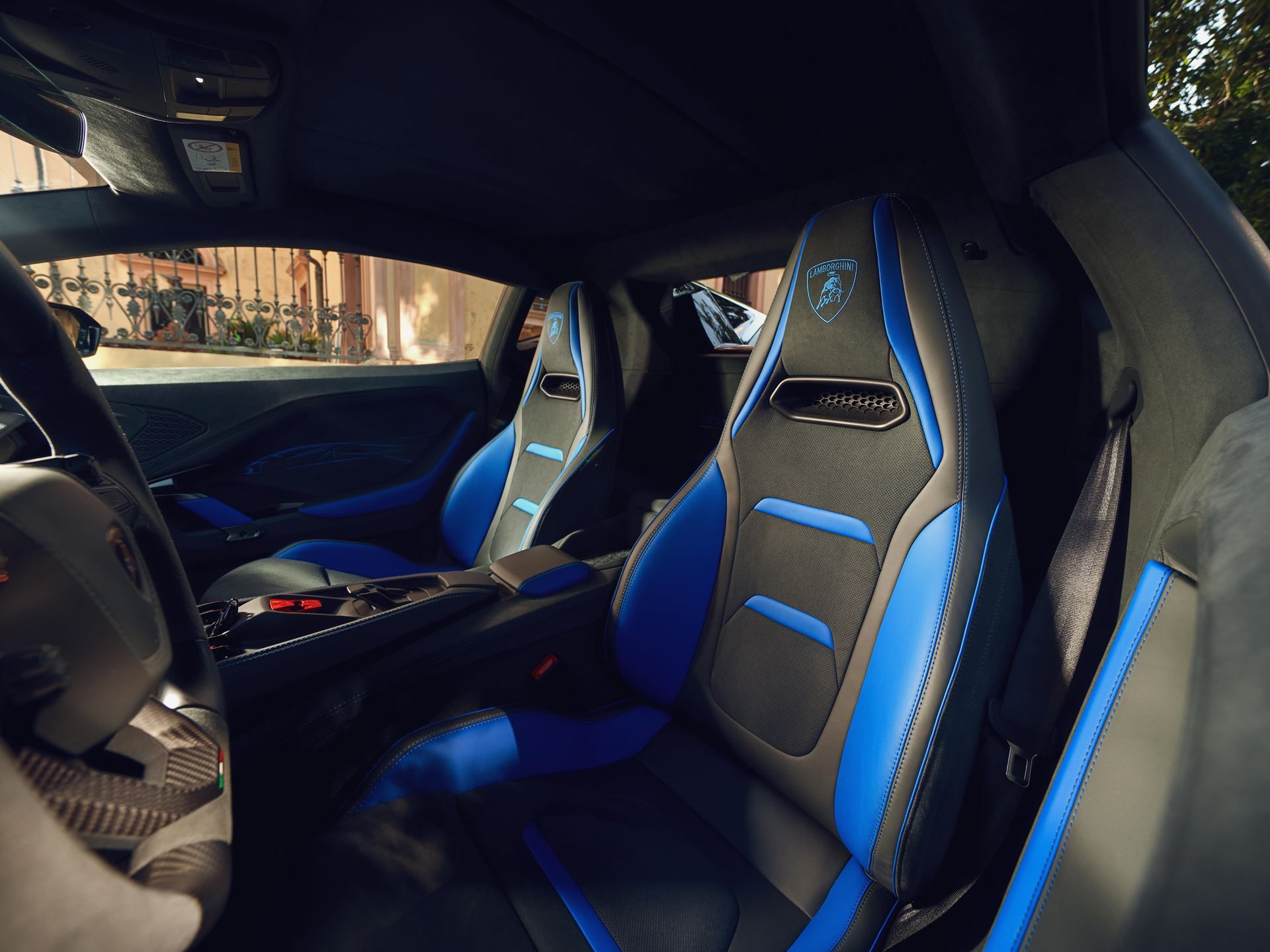 Lamborghini'S First Bespoke Temerario Proves Ad Personam Is The Real Power Play 7 Wide interior shot of the temerario porto cervo showing black and blue sport seats and the driver-focused cockpit