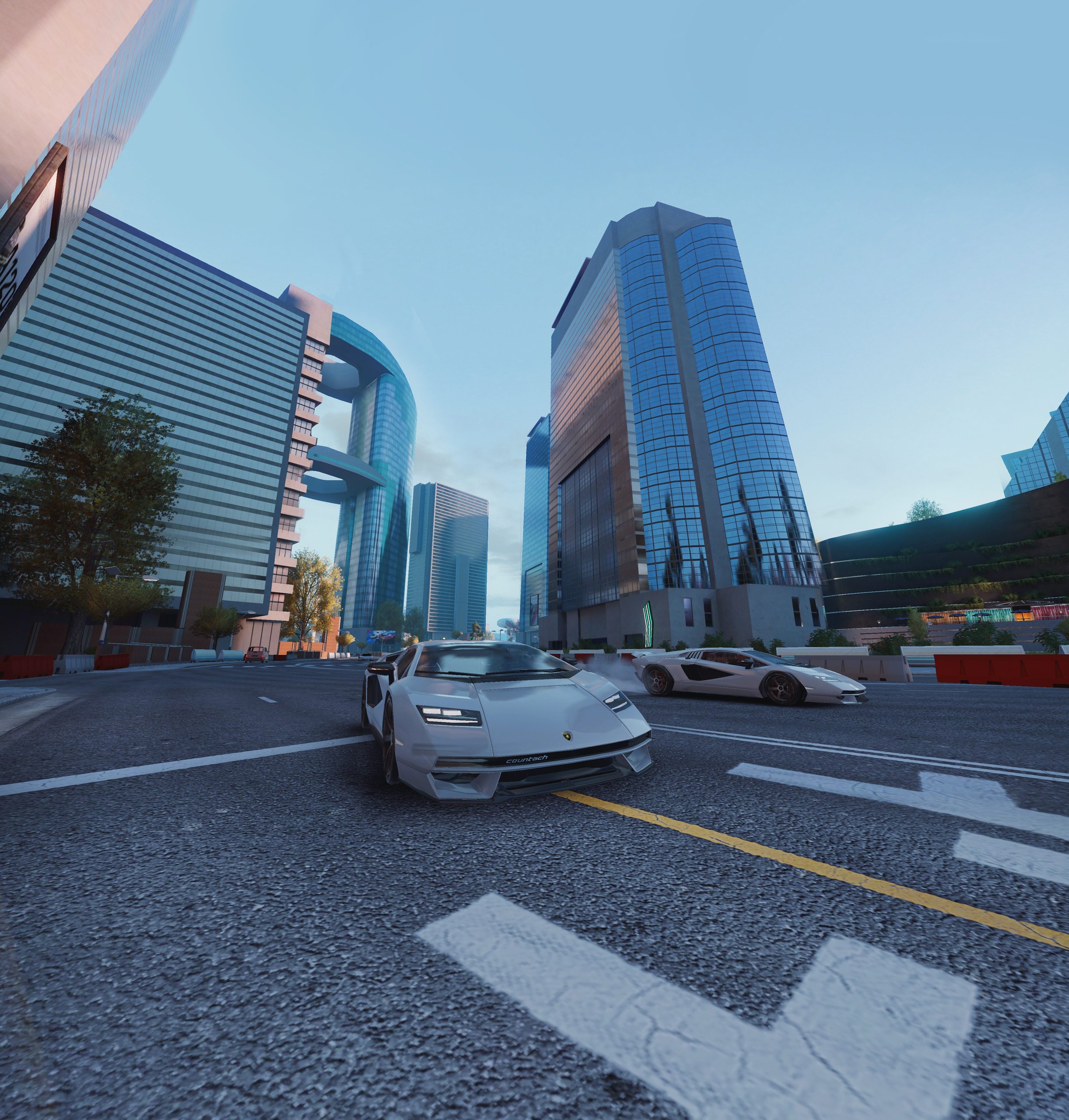 The Countach Lpi 800-4 Enters Asphalt 9: Legends, And Lamborghini Wants You To Race For It 3 White lamborghini countach lpi 800-4 driving through a modern cityscape in asphalt 9: legends
