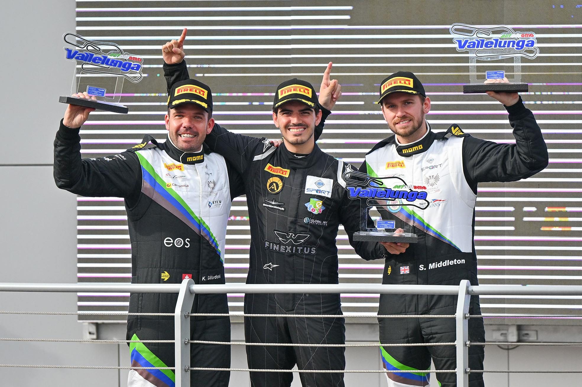 Three Penalties, One Win: How Forte Racing'S Petit Le Mans Comeback Validates Lamborghini'S Customer Racing Pipeline 7 Imperiale racing drivers celebrate on the vallelunga podium with trophies after winning the italian gt endurance cup