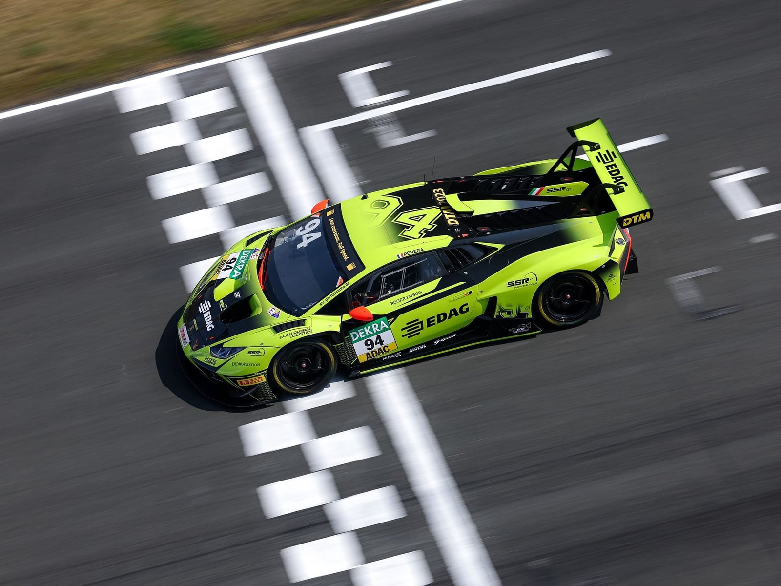 Lamborghini Huracán GT3 EVO2 number 94 in SSR Performance livery racing at Oschersleben DTM