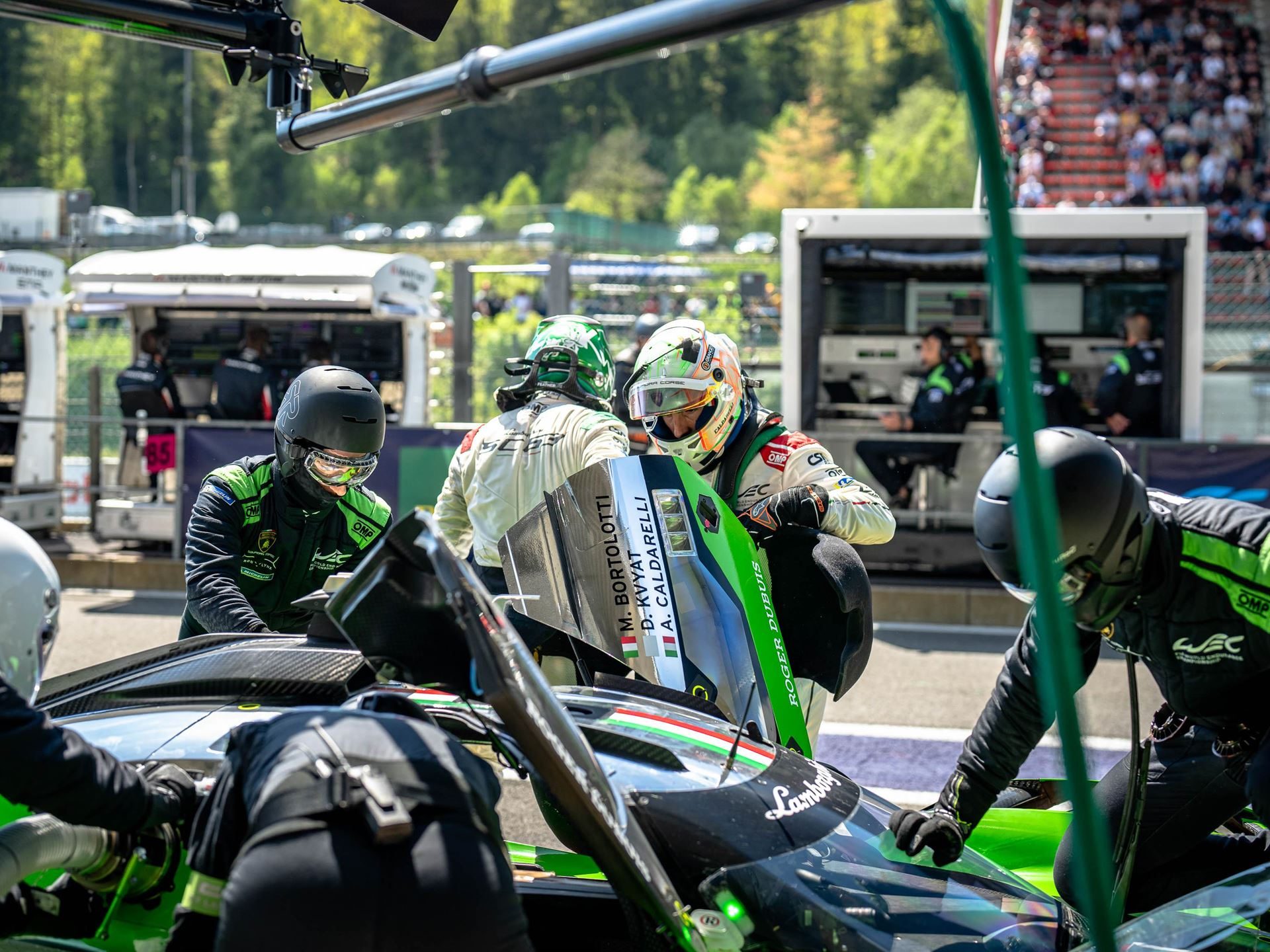 Lamborghini'S First Wec Podium Came With A 15-Place Climb And A Hypercar Heartbreak At Spa 7 The lamborghini sc63 lmdh prototype undergoing a pit stop with multiple crew members working on the car