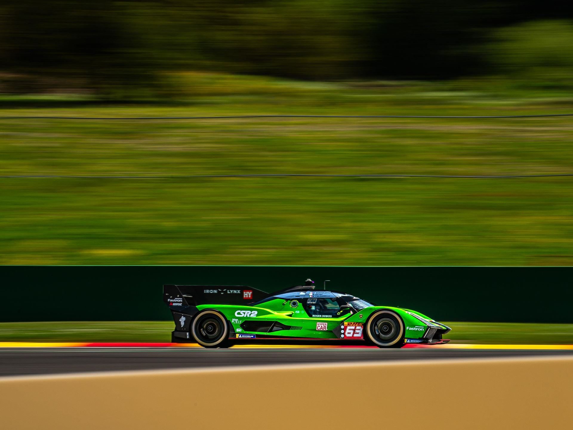 Lamborghini'S First Wec Podium Came With A 15-Place Climb And A Hypercar Heartbreak At Spa 9 The green lamborghini sc63 lmdh prototype at speed on the spa-francorchamps circuit