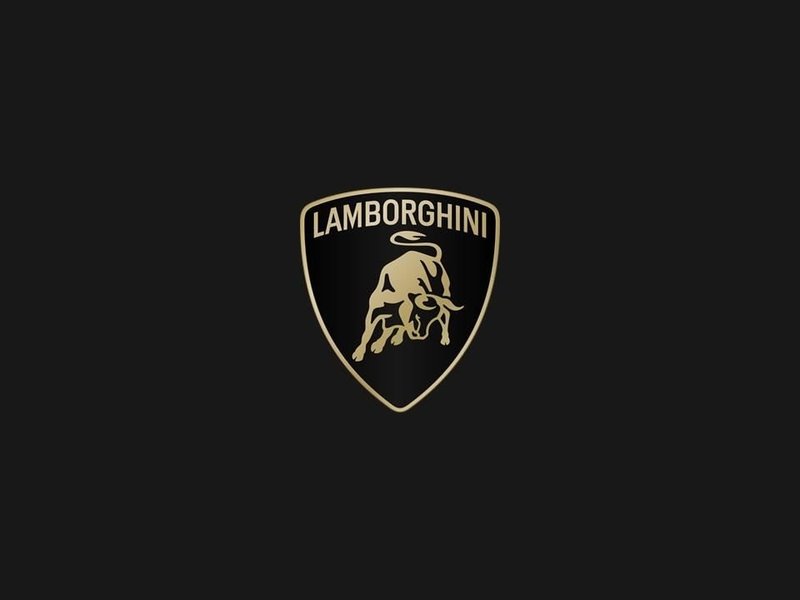 The new Lamborghini corporate logo featuring a gold shield with a charging bull on a black background