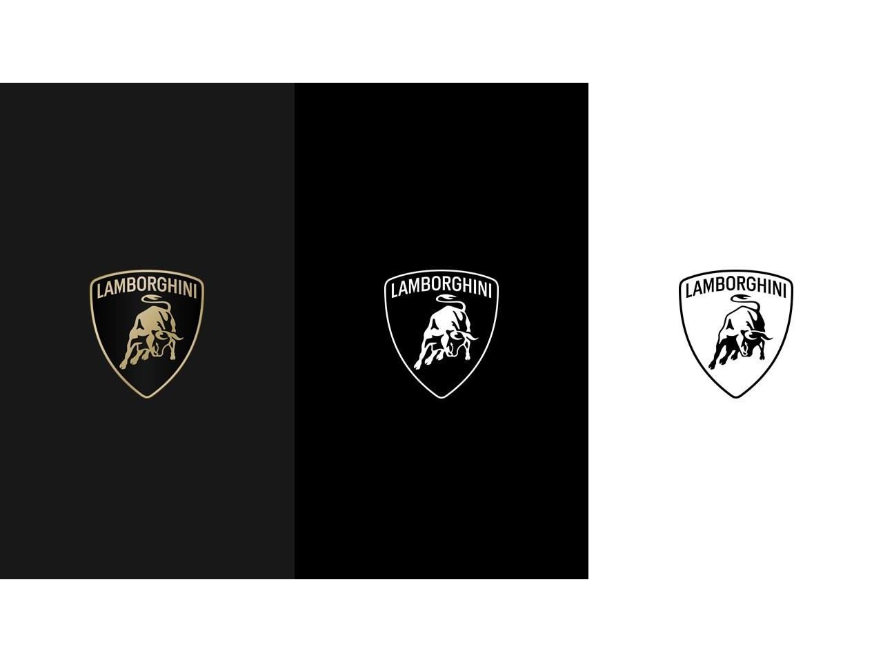 Lamborghini'S First Logo Redesign In Two Decades Signals A Brand Built For The Hybrid Era 3 Three variations of the new lamborghini logo shown in gold on black, white on black, and black on white