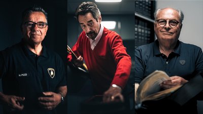 Polo Storico At Ten: How Lamborghini'S Retired Engineers Guard The Secrets No Archive Can Hold 2 Triptych portrait of three lamborghini polo storico saggi experts in workshop setting