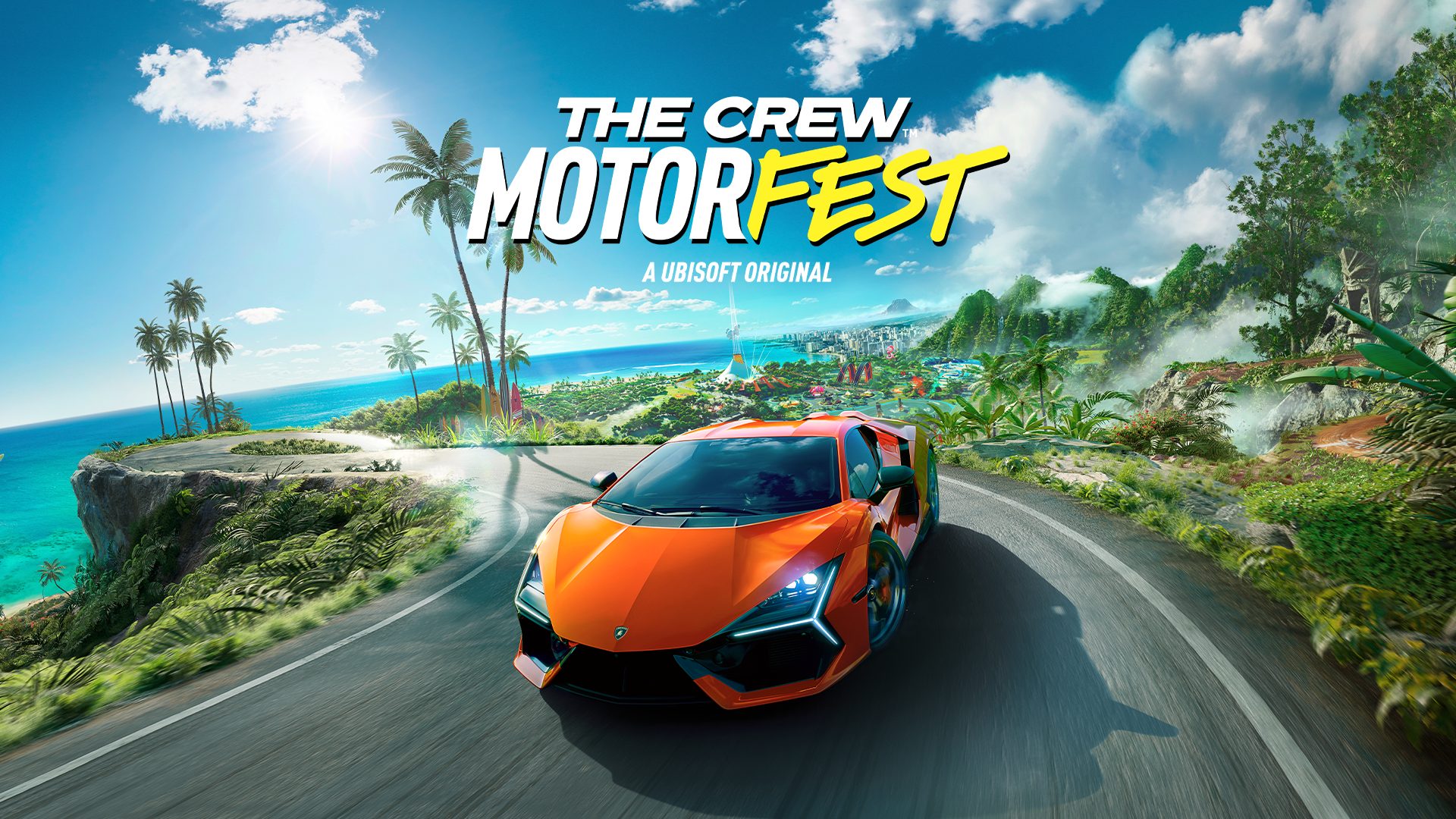 How The Revuelto Became A Cover Star: Lamborghini'S Calculated Bet On Gaming As A Digital Showroom 5 Orange lamborghini revuelto driving along a tropical coastal road in the crew motorfest with palm trees and blue water