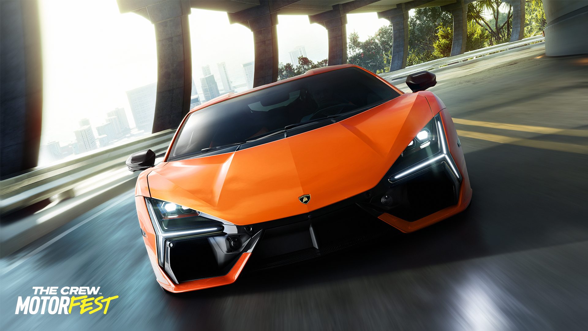 How The Revuelto Became A Cover Star: Lamborghini'S Calculated Bet On Gaming As A Digital Showroom 9 Orange lamborghini revuelto speeding through an urban overpass with city skyline in the crew motorfest