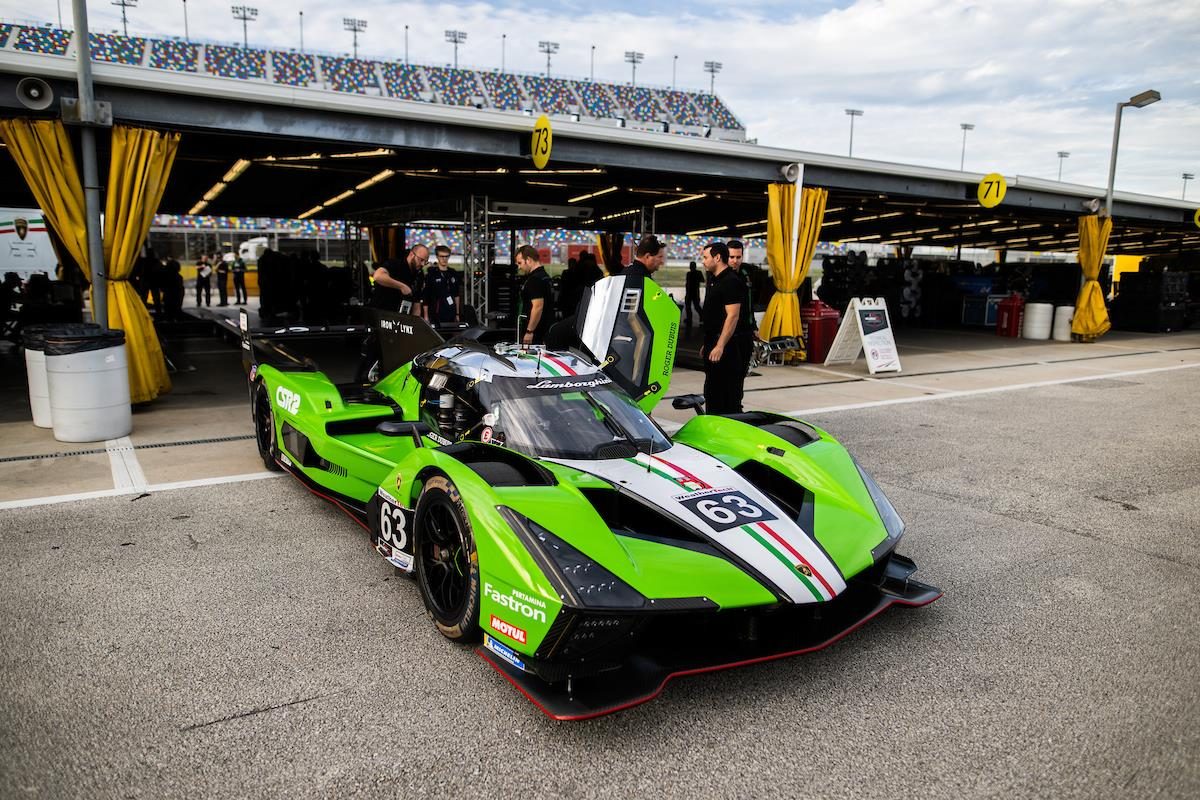 The Sc63 Topped Daytona'S Time Sheets, Then Learned What Lmdh Really Costs 7 Lamborghini sc63 in pit lane with crew members working around the car