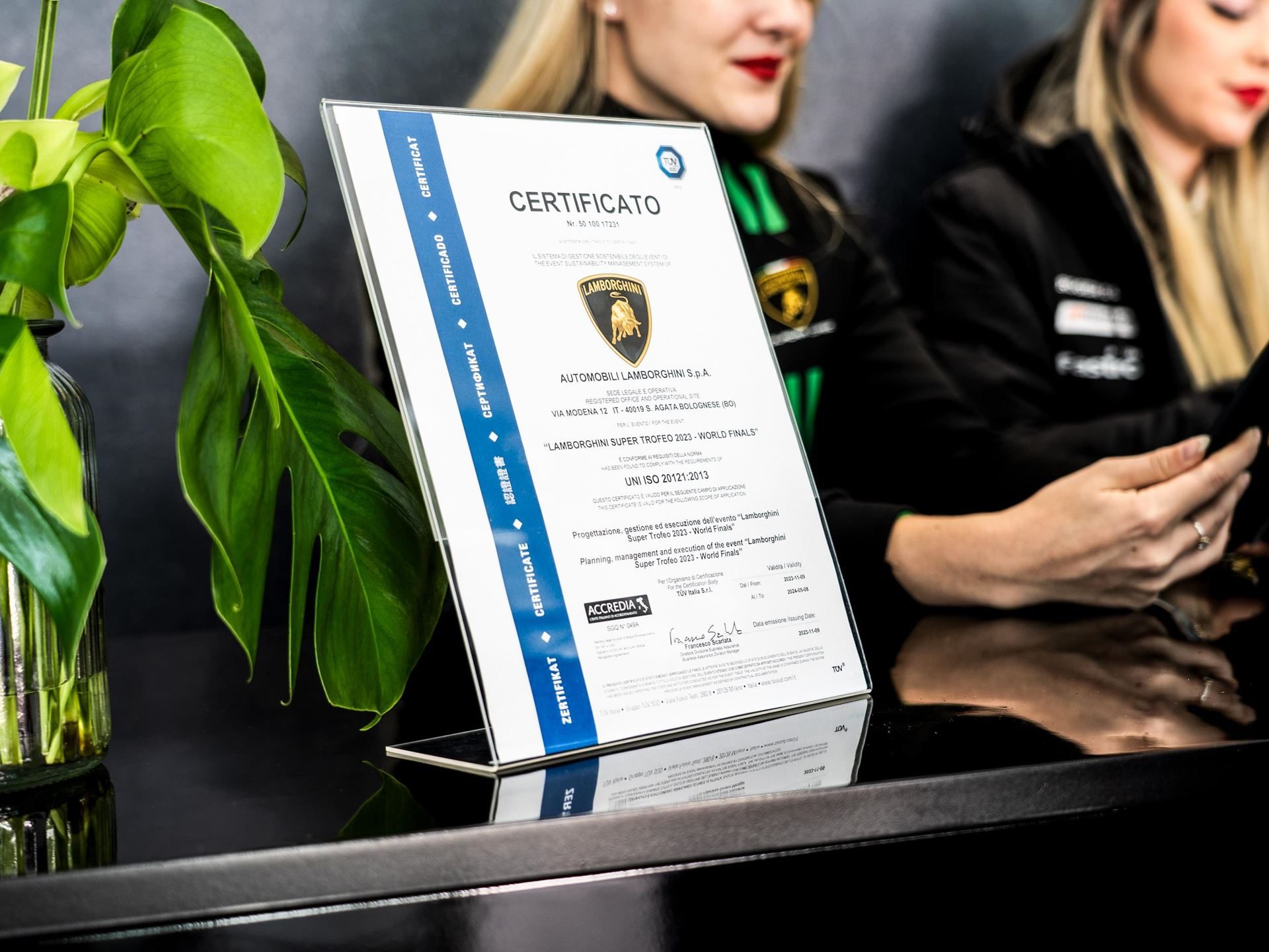 Lamborghini'S 2023 Super Trofeo World Finals Earned Iso 20121 Certification For Sustainable Event Management 3 Framed iso 20121 certificate for automobili lamborghini s. P. A. For the lamborghini super trofeo 2023 world finals event