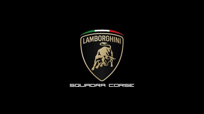 Lamborghini Squadra Corse emblem with Italian tricolor and bull shield on black background