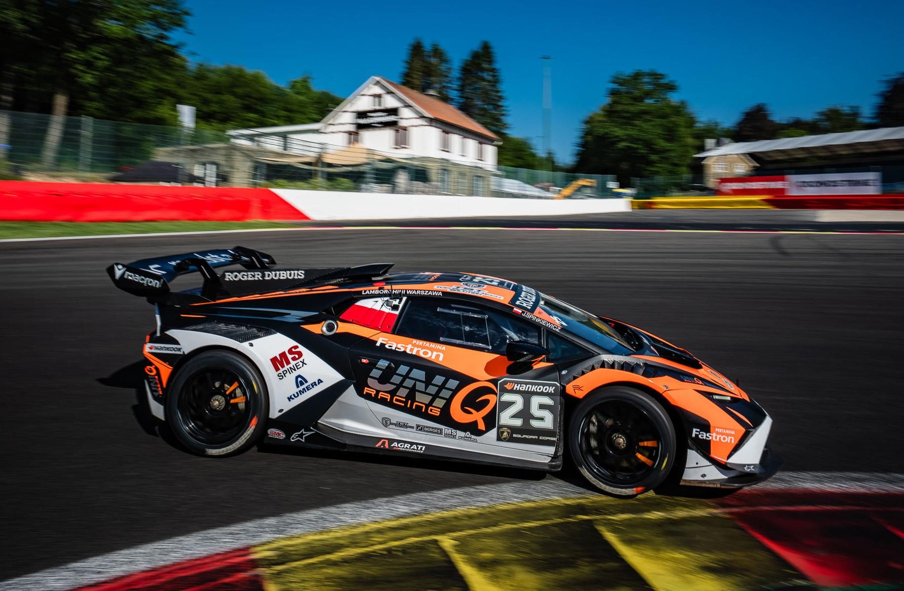 Thirty Drivers, One Goal: Inside Lamborghini'S 2026 Young Driver Programs And The Formula Medicine Gambit 5 A black, orange, and white lamborghini huracán gt3 evo race car on a racetrack corner