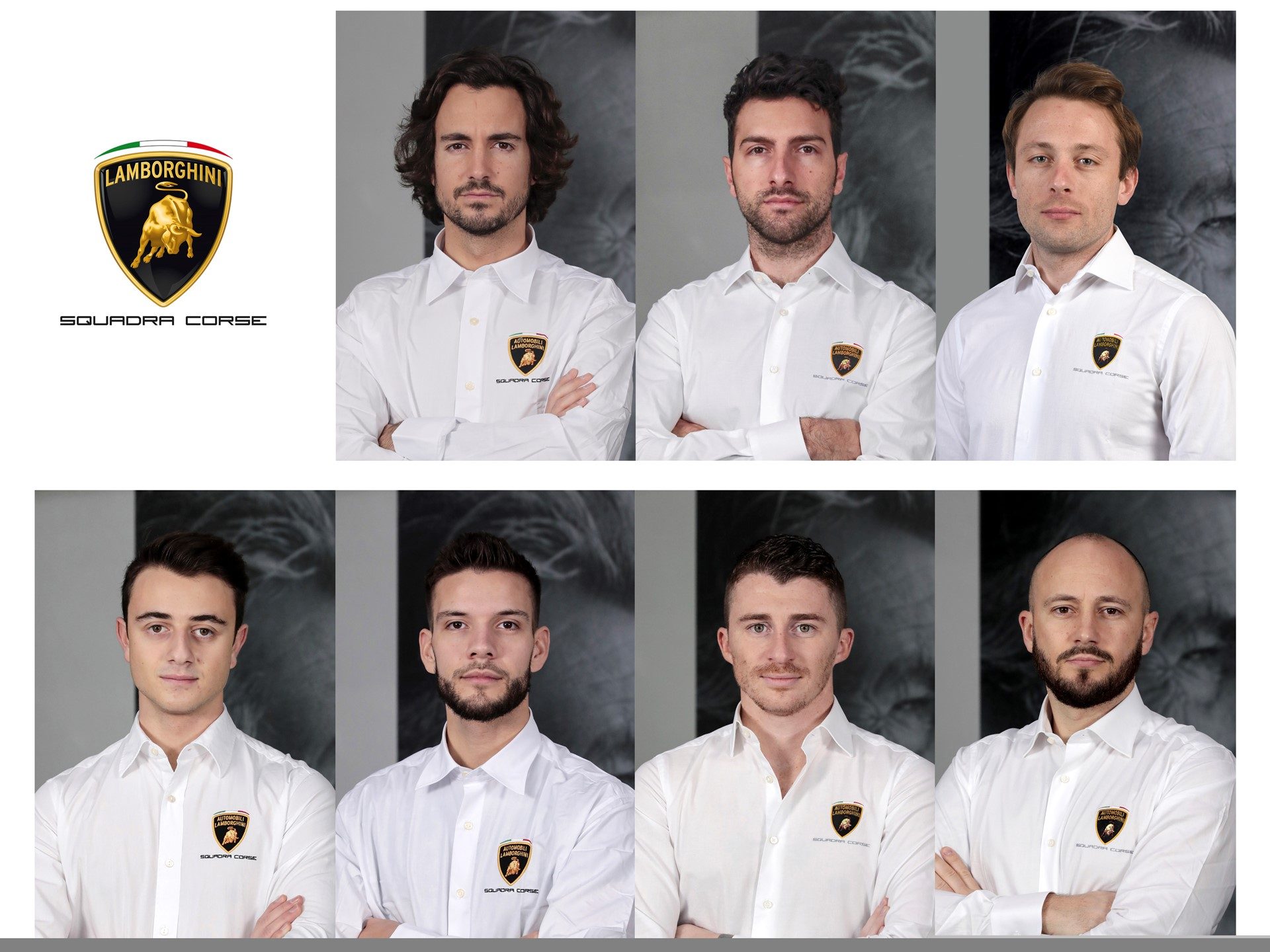 Lamborghini Squadra Corse 2020 factory drivers in official team portraits