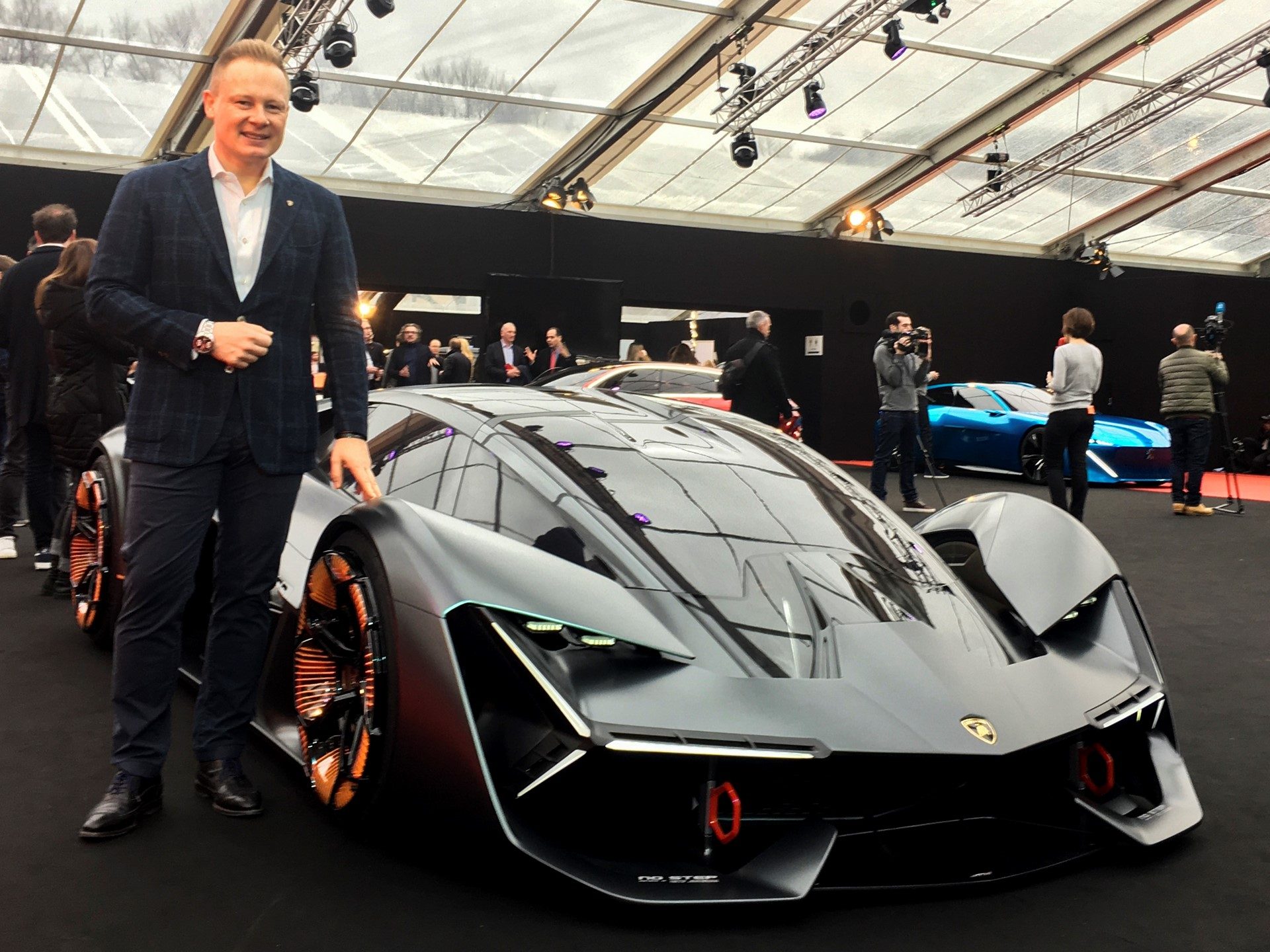 Lamborghini Terzo Millennio concept car displayed at the 33rd Festival Automobile International in Paris