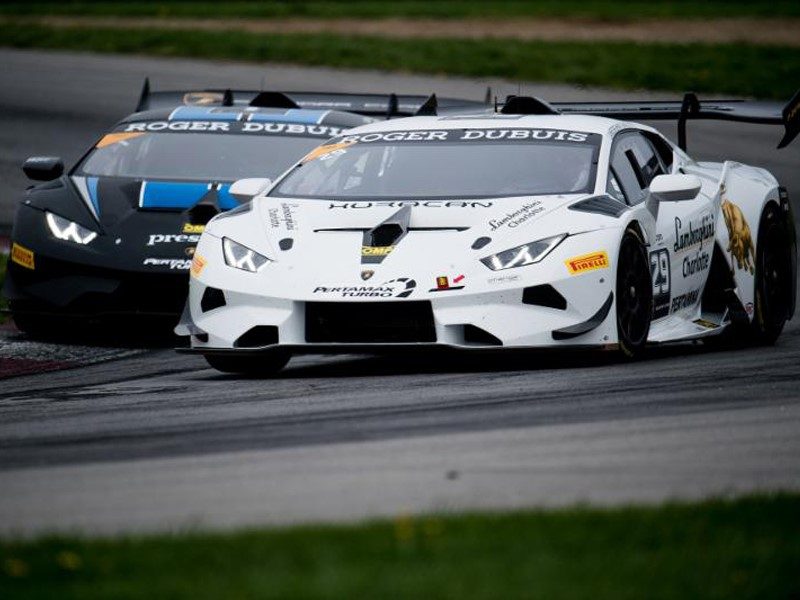 Change Racing'S Mid-Ohio Sweep Marks The Huracán Super Trofeo Evo'S Dramatic North American Debut 3 Two lamborghini huracán super trofeo evo race cars battling on track at mid-ohio sports car course