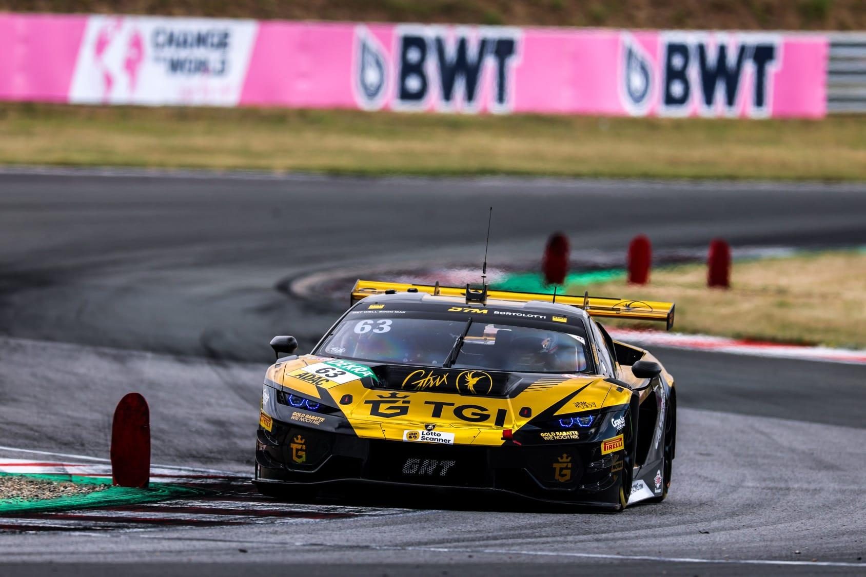 Temerario Gt3 Wins At Oschersleben: Lamborghini'S In-House V8 Racer Passes Its Biggest Test Yet 5 Black and yellow lamborghini temerario gt3 cornering at speed on the oschersleben circuit