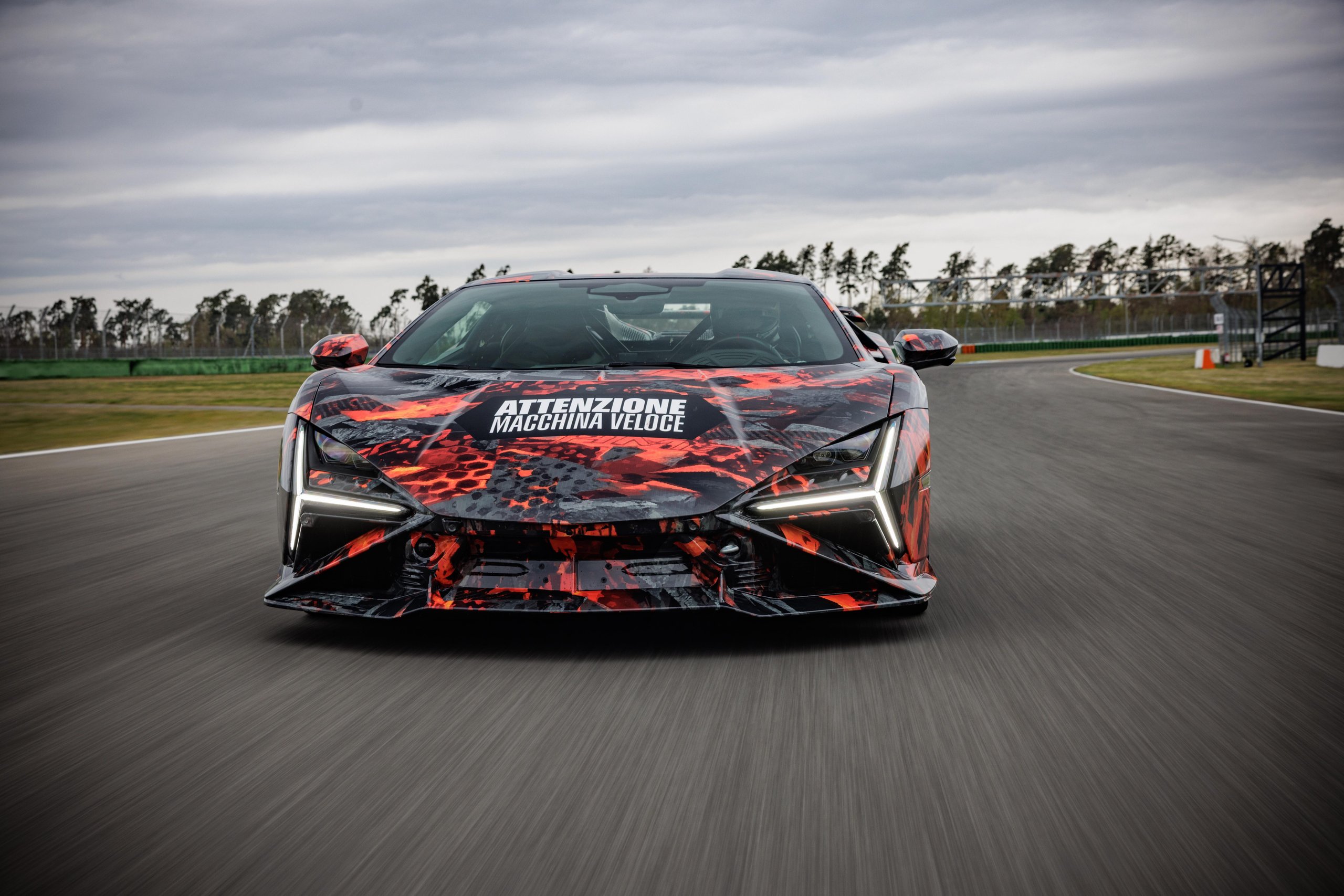 Revuelto Sv Claims Hockenheimring Production Car Record Before Anyone Even Knows Its Specs 4 Front view of the lamborghini revuelto sv prototype showing aggressive fascia and y-shaped led headlights